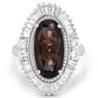 8.12 Carat Genuine Smoky Quartz and White Topaz .925 Sterling Silver Ring