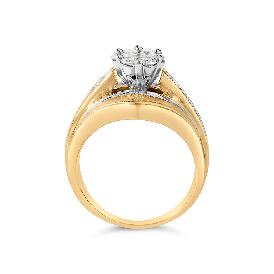14K Yellow Gold 2-1/3 Cttw Diamond Cluster Channel Set Chevron Shaped Band Engagement Ring & Wedding Band Set (H-I Color, SI1-SI2 Clarity)- Size 5