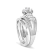 14K White Gold 1.0 Cttw Round and Baguette Diamond Cluster Bridal Set