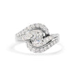 14K White Gold 1.00 Cttw Round and Baguette cut Diamond Swirl Cocktail Ring (H-I Color, SI2-I1 Clarity) - Ring Size 7