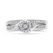 .925 Sterling Silver 1/4 Cttw Diamond Halo and Swirl Engagement Ring and Wedding Band Set (I-J Color, I3 Clarity)- Ring Size 7