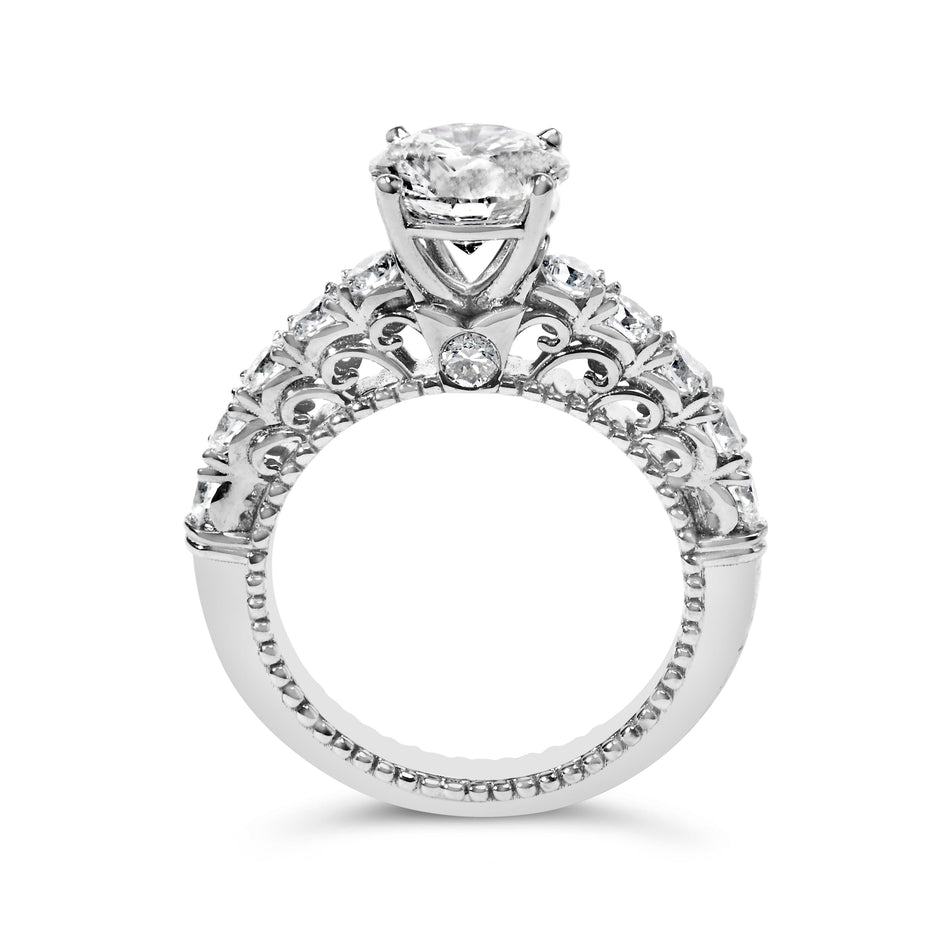 14K White Gold 3 1/5 Cttw Lab Grown Diamond Vintage Style Engagement Ring - Size 7