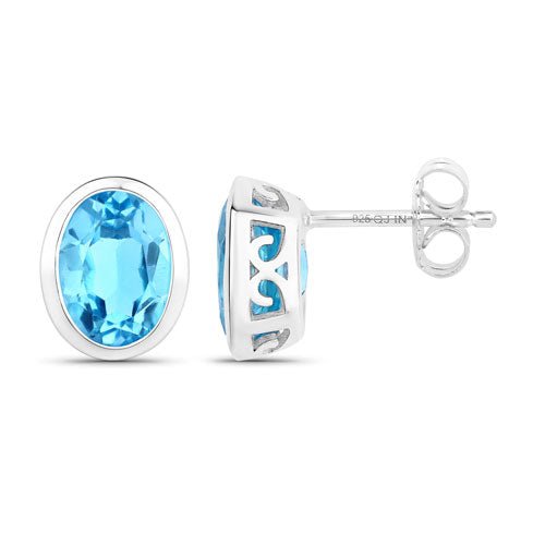 4.00 Carat Genuine Swiss Blue Topaz .925 Sterling Silver Earrings - Earrings - Custom Crafting Alliance, LLC