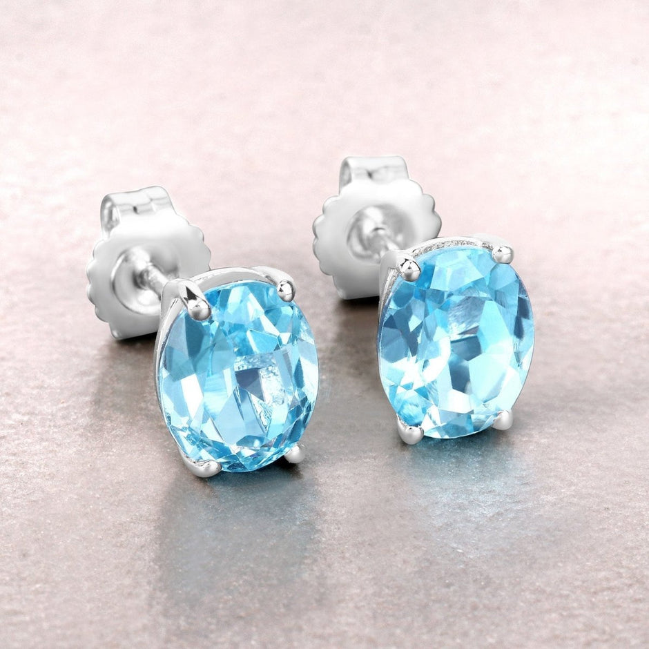 4.00 Carat Genuine Swiss Blue Topaz .925 Sterling Silver Earrings - Earrings - Custom Crafting Alliance, LLC