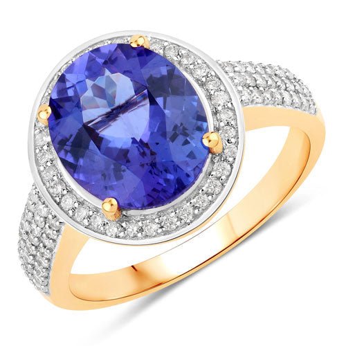4.02 Carat Genuine Tanzanite and White Diamond 14K Yellow Gold Ring - Rings - Custom Crafting Alliance, LLC
