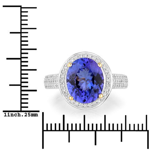 4.02 Carat Genuine Tanzanite and White Diamond 14K Yellow Gold Ring - Rings - Custom Crafting Alliance, LLC