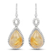 10.04 Carat Genuine Golden Rutile And White Topaz .925 Sterling Silver Earrings