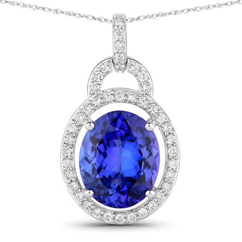 4.06 Carat Genuine Tanzanite and White Diamond 14K White Gold Pendant - Pendants - Custom Crafting Alliance, LLC