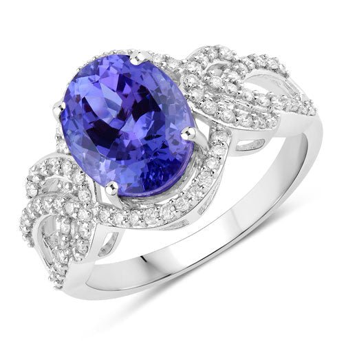 4.08 Carat Genuine Tanzanite and White Diamond 14K White Gold Ring - Rings - Custom Crafting Alliance, LLC