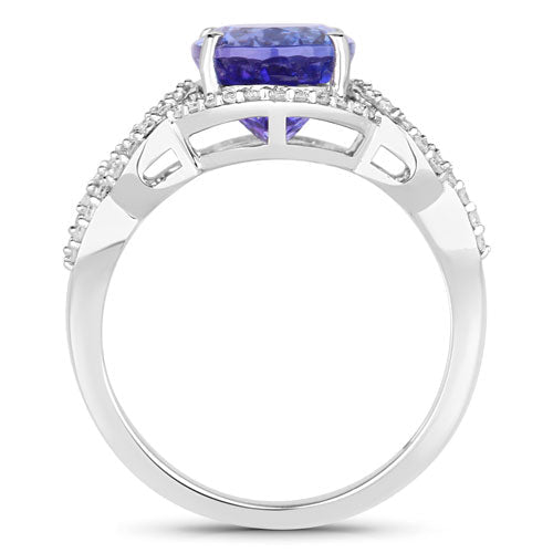 4.08 Carat Genuine Tanzanite and White Diamond 14K White Gold Ring - Rings - Custom Crafting Alliance, LLC