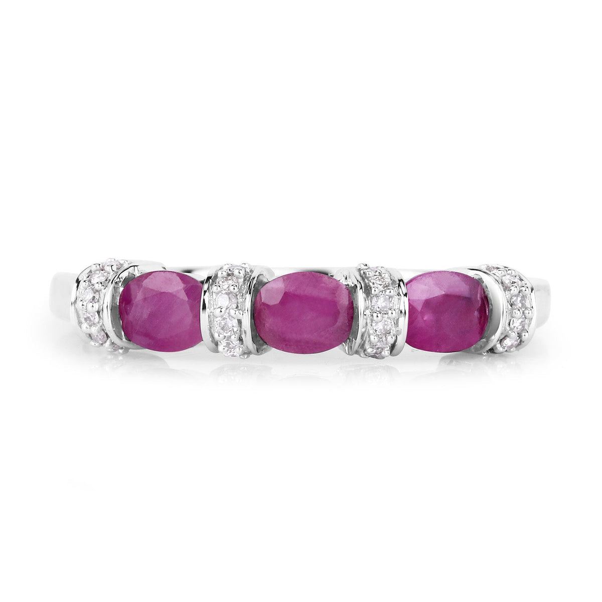 0.73 Carat Genuine Ruby and White Diamond 14K White Gold Ring