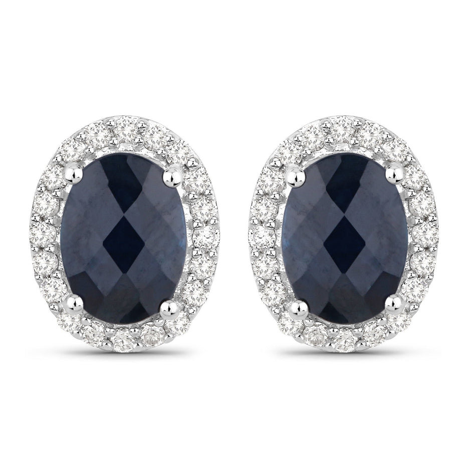 2.16 Carat Genuine Blue Sapphire and White Diamond 14K White Gold Earrings