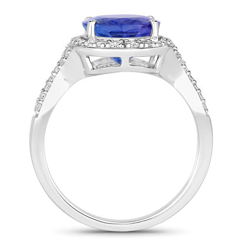 4.12 Carat Genuine Tanzanite and White Diamond 14K White Gold Ring - Rings - Custom Crafting Alliance, LLC