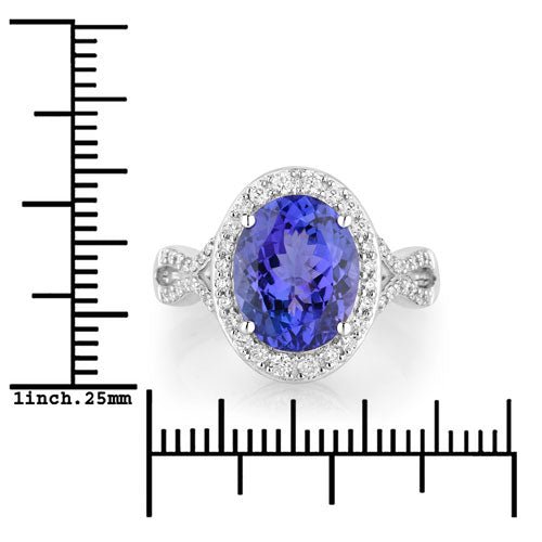 4.12 Carat Genuine Tanzanite and White Diamond 14K White Gold Ring - Rings - Custom Crafting Alliance, LLC