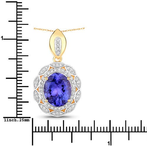 4.13 Carat Genuine Tanzanite and White Diamond 14K Yellow Gold Pendant - Pendants - Custom Crafting Alliance, LLC