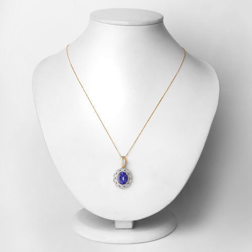4.13 Carat Genuine Tanzanite and White Diamond 14K Yellow Gold Pendant - Pendants - Custom Crafting Alliance, LLC