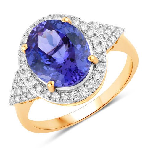 4.13 Carat Genuine Tanzanite and White Diamond 14K Yellow Gold Ring - Rings - Custom Crafting Alliance, LLC