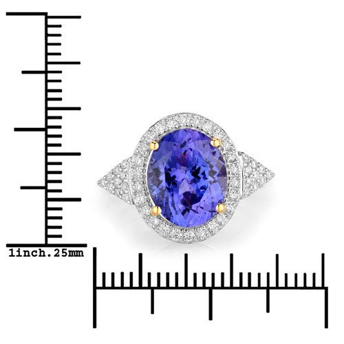 4.13 Carat Genuine Tanzanite and White Diamond 14K Yellow Gold Ring - Rings - Custom Crafting Alliance, LLC