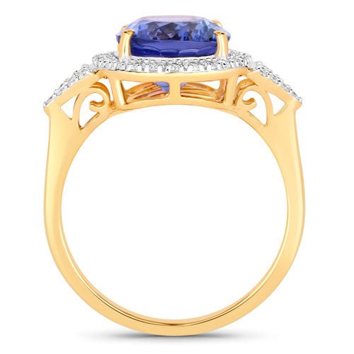 4.13 Carat Genuine Tanzanite and White Diamond 14K Yellow Gold Ring - Rings - Custom Crafting Alliance, LLC