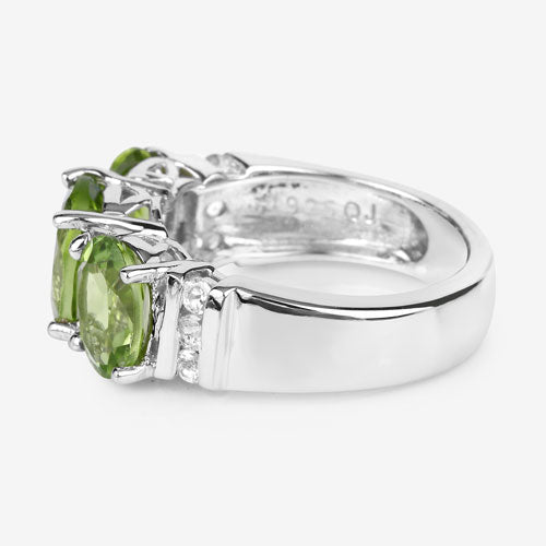 4.14 Carat Genuine Peridot and White Topaz .925 Sterling Silver Ring - Rings - Custom Crafting Alliance, LLC