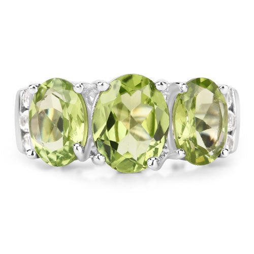 4.14 Carat Genuine Peridot and White Topaz .925 Sterling Silver Ring - Rings - Custom Crafting Alliance, LLC