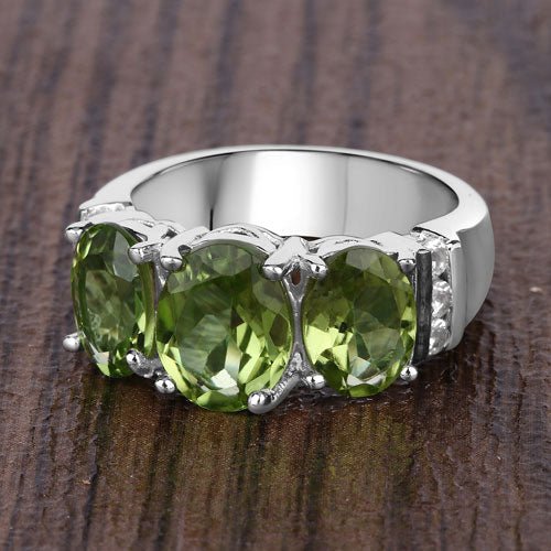 4.14 Carat Genuine Peridot and White Topaz .925 Sterling Silver Ring - Rings - Custom Crafting Alliance, LLC