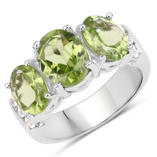 4.14 Carat Genuine Peridot and White Topaz .925 Sterling Silver Ring - Rings - Custom Crafting Alliance, LLC