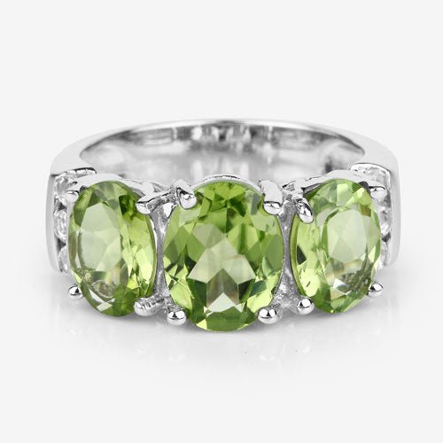 4.14 Carat Genuine Peridot and White Topaz .925 Sterling Silver Ring - Rings - Custom Crafting Alliance, LLC