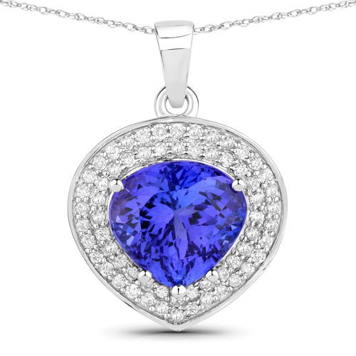 4.17 Carat Genuine Tanzanite and White Diamond 14K White Gold Pendant - Pendants - Custom Crafting Alliance, LLC