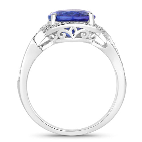4.19 Carat Genuine Tanzanite and White Diamond 14K White Gold Ring - Rings - Custom Crafting Alliance, LLC