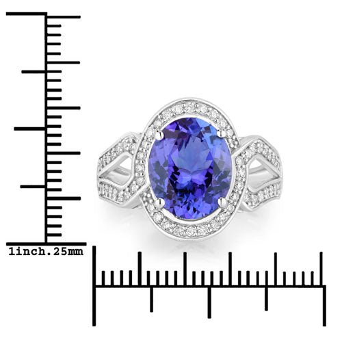 4.19 Carat Genuine Tanzanite and White Diamond 14K White Gold Ring - Rings - Custom Crafting Alliance, LLC
