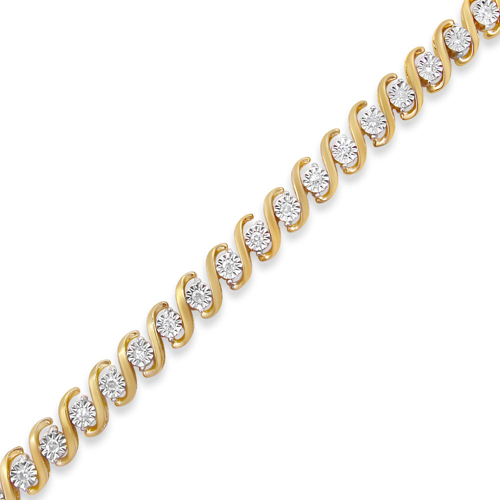 14K Yellow Gold Plated .925 Sterling Silver 1/2 Cttw Round Miracle-Set Diamond S-Curve Tennis Bracelet (I-J Color, I3 Clarity) - 7