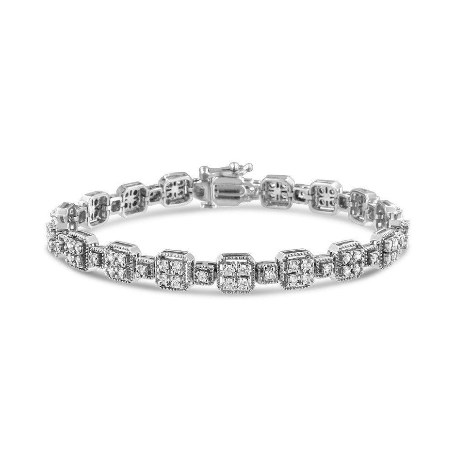 10K White Gold 2.0 Cttw Diamond Square Link Bracelet (J-K Color, I2-I3 Clarity) - Size 7.25