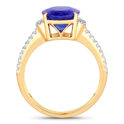 4.20 Carat Genuine Tanzanite and White Diamond 14K Yellow Gold Ring - Rings - Custom Crafting Alliance, LLC