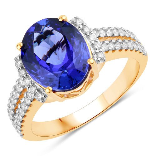 4.20 Carat Genuine Tanzanite and White Diamond 14K Yellow Gold Ring - Rings - Custom Crafting Alliance, LLC