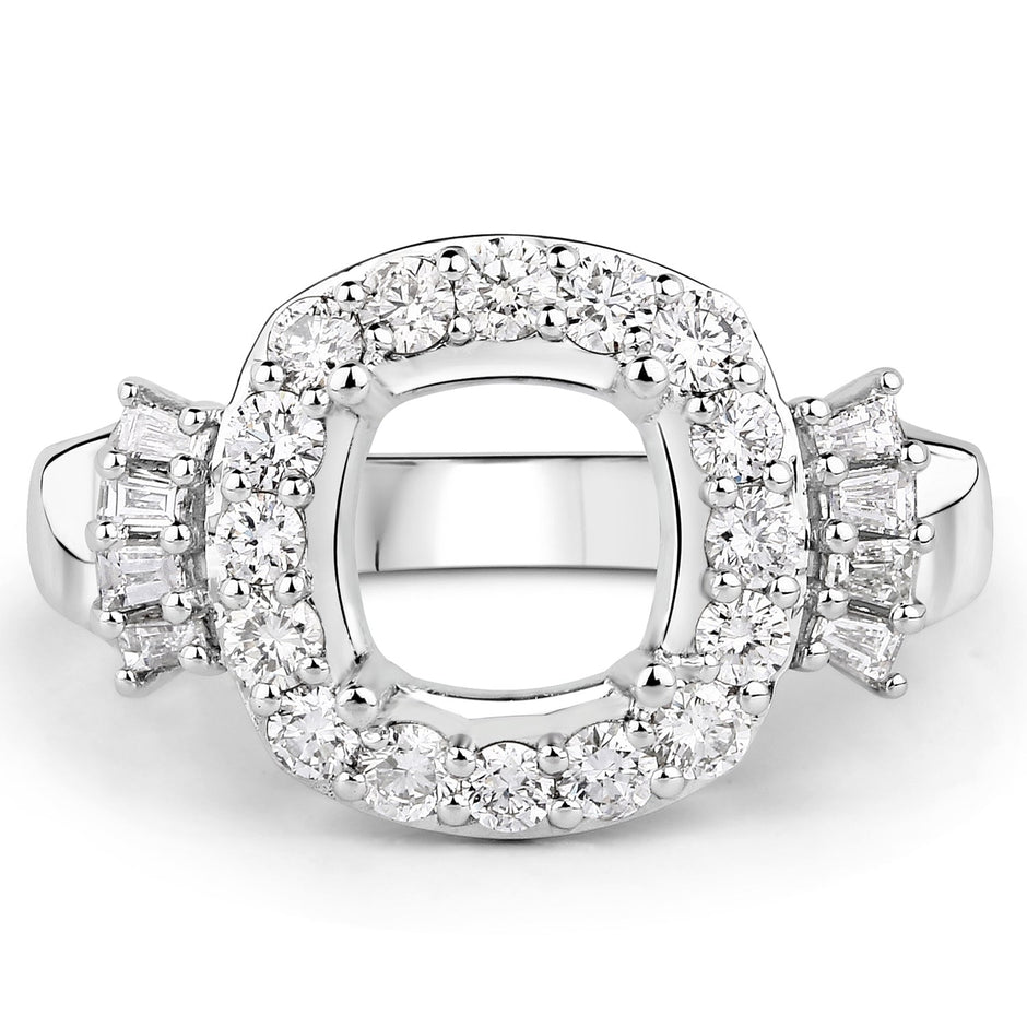 0.73 Carat Genuine White Diamond 14K White Gold Semi Mount Ring - holds 8x8mm Cushion Gemstone
