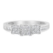 10K White Gold 1/2 Cttw Brilliant & Baguette Cut Diamond 3 Stone Design with 3 Square Clusters Engagement Ring (H-I Color, SI2-I1 Clarity) - Size 6-3/4
