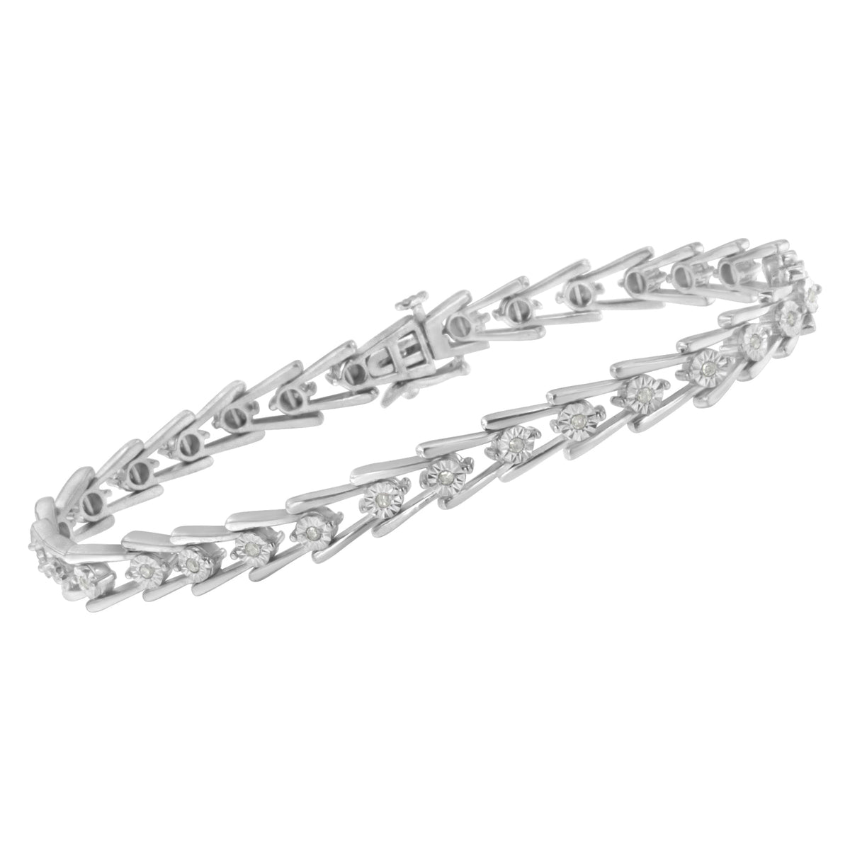 .925 Sterling Silver 1/4 cttw Miracle Set Diamond Sleek and Open 