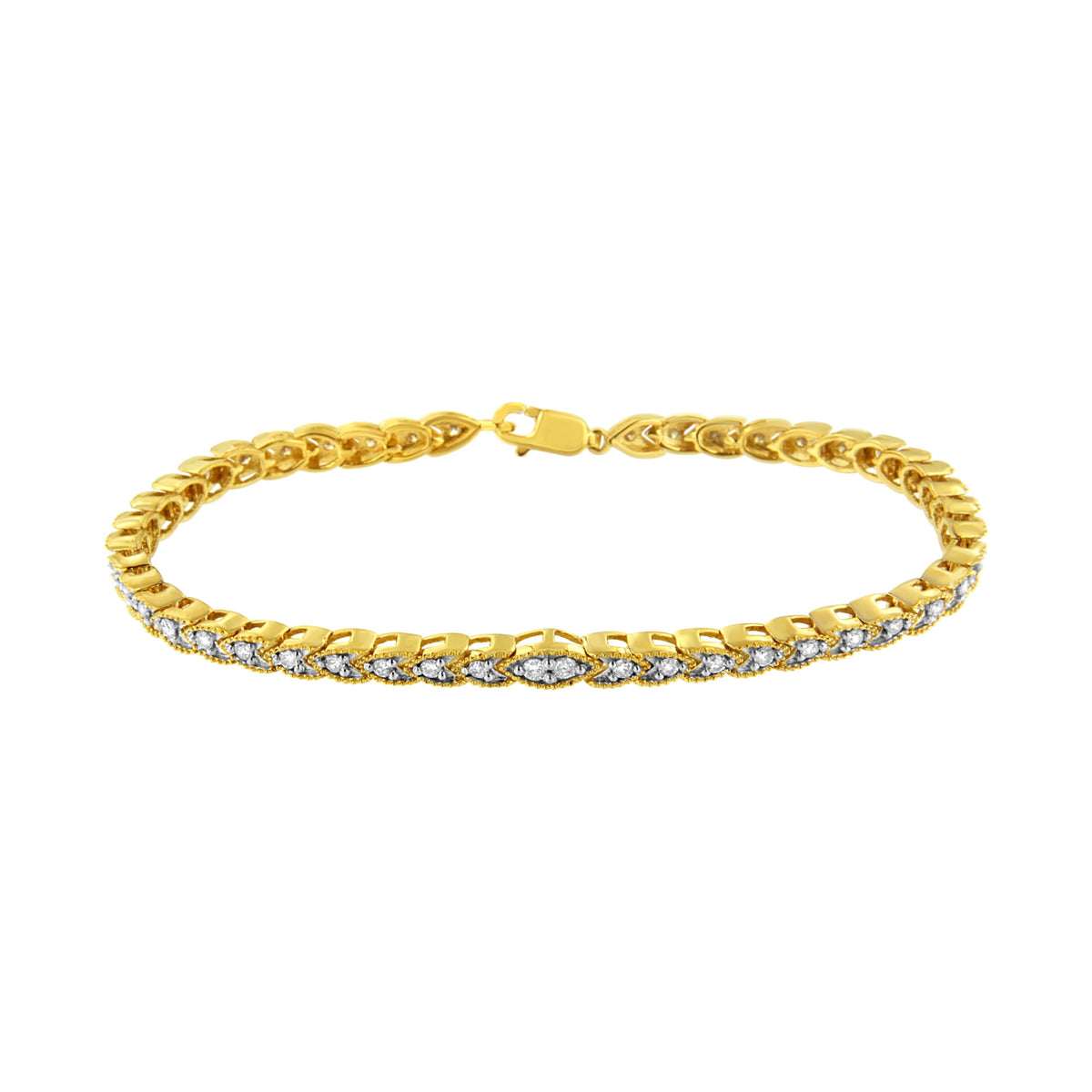 10K Yellow Gold Plated .925 Sterling Silver 1 cttw Prong-Set Diamond Pear Shape Link Bracelet (I-J Color, I1-I2 Clarity) - 7.25