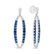 18K White Gold 1.11 Cttw Blue Round Diamond and Blue Sapphire Openwork Oval Shaped Dangle Earrings (F-G Color, VS1-VS2 Clarity)