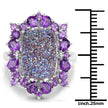 5.97 Carat Genuine Drusy Quartz and Amethyst .925 Sterling Silver Ring