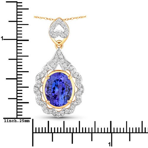 4.40 Carat Genuine Tanzanite and White Diamond 14K Yellow Gold Pendant - Pendants - Custom Crafting Alliance, LLC
