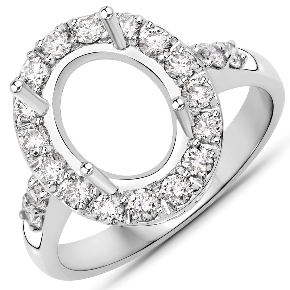 0.60 Carat Genuine White Diamond 14K White Gold Semi Mount Ring - holds 10x8mm Oval Gemstone