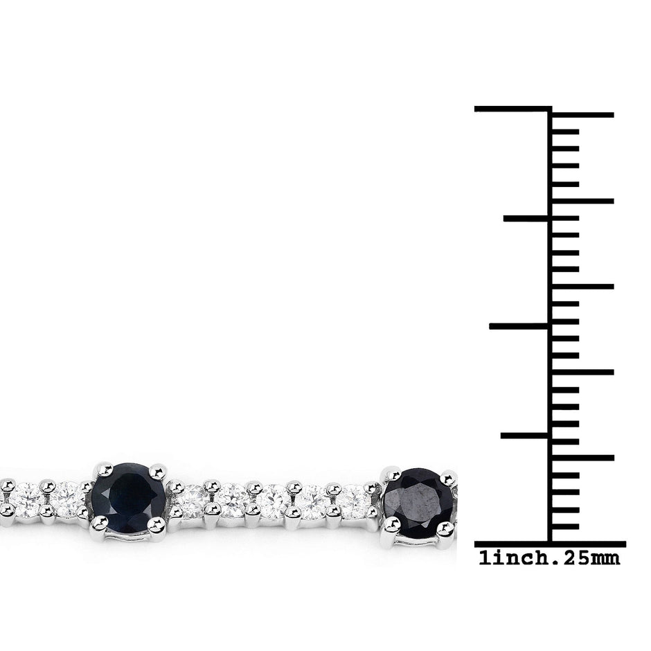 6.21 Carat Genuine Blue Sapphire and White Zircon .925 Sterling Silver Bracelet