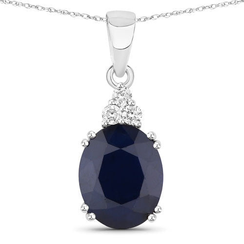4.41 Carat Genuine Blue Sapphire and White Diamond 14K White Gold Pendant - Pendants - Custom Crafting Alliance, LLC