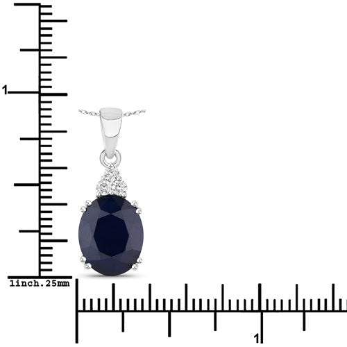 4.41 Carat Genuine Blue Sapphire and White Diamond 14K White Gold Pendant - Pendants - Custom Crafting Alliance, LLC