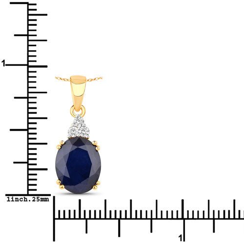 4.41 Carat Genuine Blue Sapphire and White Diamond 14K Yellow Gold Pendant - Pendants - Custom Crafting Alliance, LLC