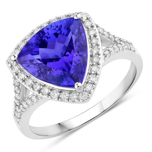 4.42 Carat Genuine Tanzanite and White Diamond 14K White Gold Ring - Rings - Custom Crafting Alliance, LLC