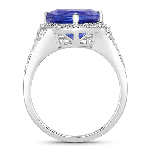 4.42 Carat Genuine Tanzanite and White Diamond 14K White Gold Ring - Rings - Custom Crafting Alliance, LLC