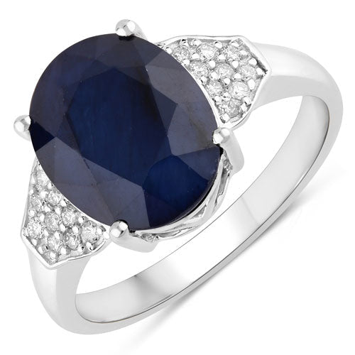 4.46 Carat Genuine Blue Sapphire and White Diamond 14K White Gold Ring - Rings - Custom Crafting Alliance, LLC
